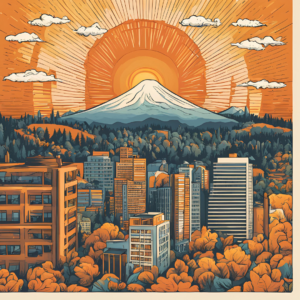 Portland Oregon city with mt hood in the background